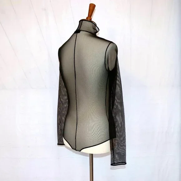 AKRIS Mock-Neck Illusion Sheer See Through Long-Sleeve Mesh Bodysuit - Picture 6 of 12